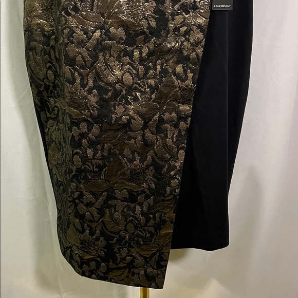 NWT Lane Bryant Black & Metallic Gold Jacquard Floral Ponte Knit Faux Wrap Skirt - Picture 7 of 14
